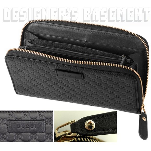 GUCCI black MICRO GUCCISSIMA GG leather Zip around checkbook Wallet Clutch Purse - Picture 4 of 5
